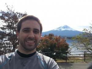 Runner taking a selfie with Mount Fuji in the background